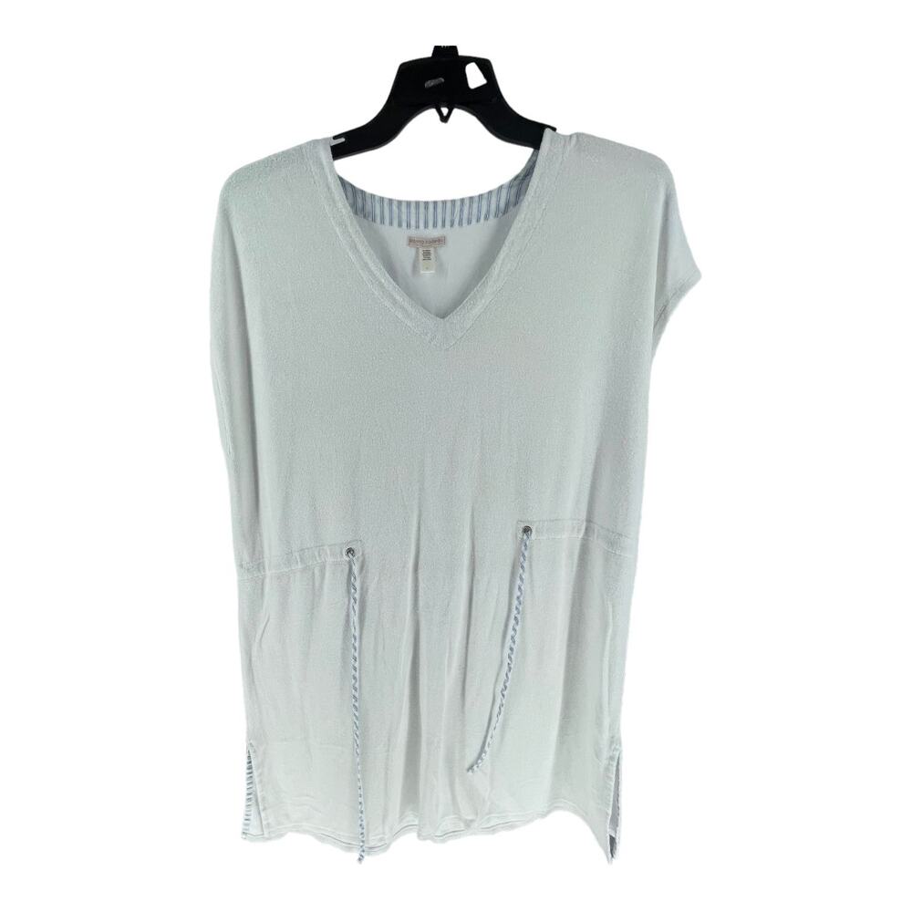 Donna Nadeau White French Terry Short Sleeve Swim Cover-Up Women's Size Large